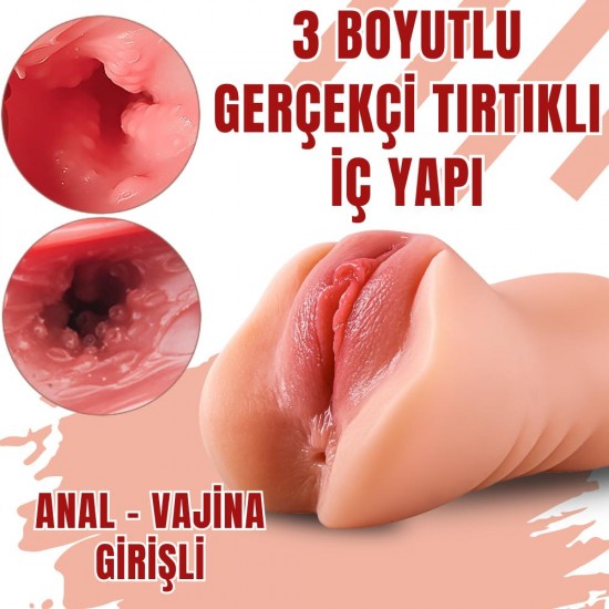 Premium Masturbator Candice - Realistik Dokulu Anal Vajinal 2 in 1 Titreşimli Suni Vajina