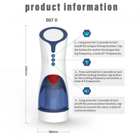 007-2 Suck - İnleme Sesli Emiş Özellikli ve Yumuşak Dil Hareketli Suni Vajina Otomatik Oral Mastürbatör