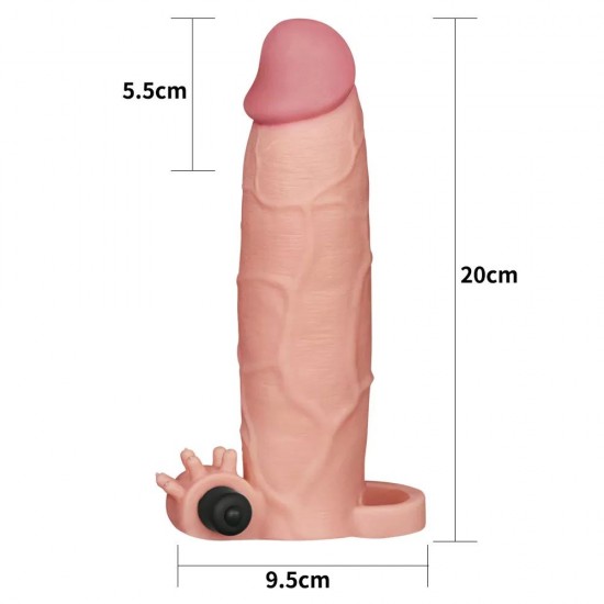 7.5 CM Dolgulu Gerçekçi Ten Doku Titreşimli Kalın Penis Kılıfı - Pleasure X-Tender