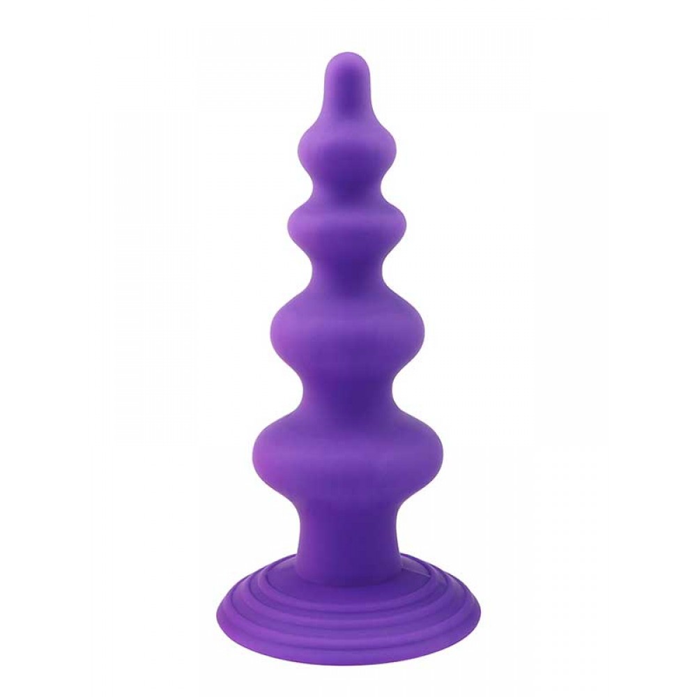 Boğumlu Silikon Anal Plug Mor Vantuzlu 