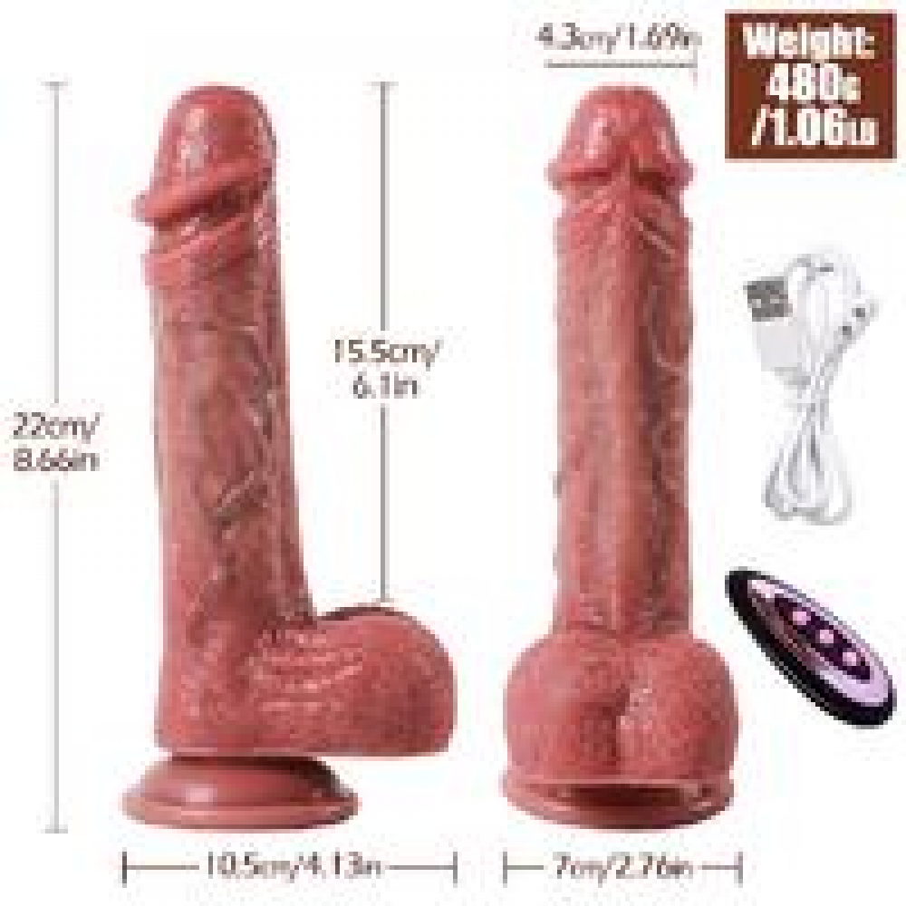 Şarjlı Kumandalı Isıtmalı İleri Geri Hareketli ve Rotasyonlu Gerçekçi Damarlı Yapay Penis Vibrator