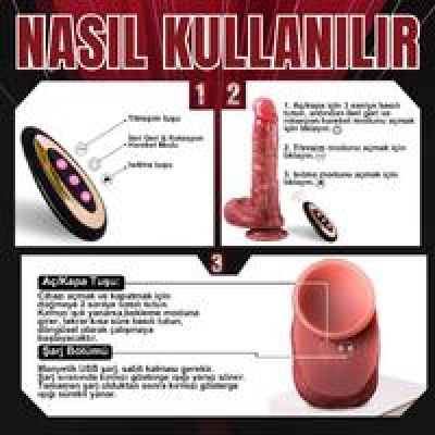Şarjlı Kumandalı Isıtmalı İleri Geri Hareketli ve Rotasyonlu Gerçekçi Damarlı Yapay Penis Vibrator