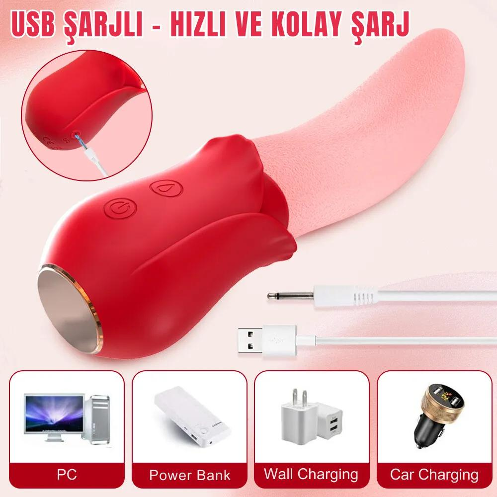 Vicky Şarjlı Klitoris Uyarıcı Titreşimli ve Hareketli Sessiz Mini Gerçekçi Dil Vibratör