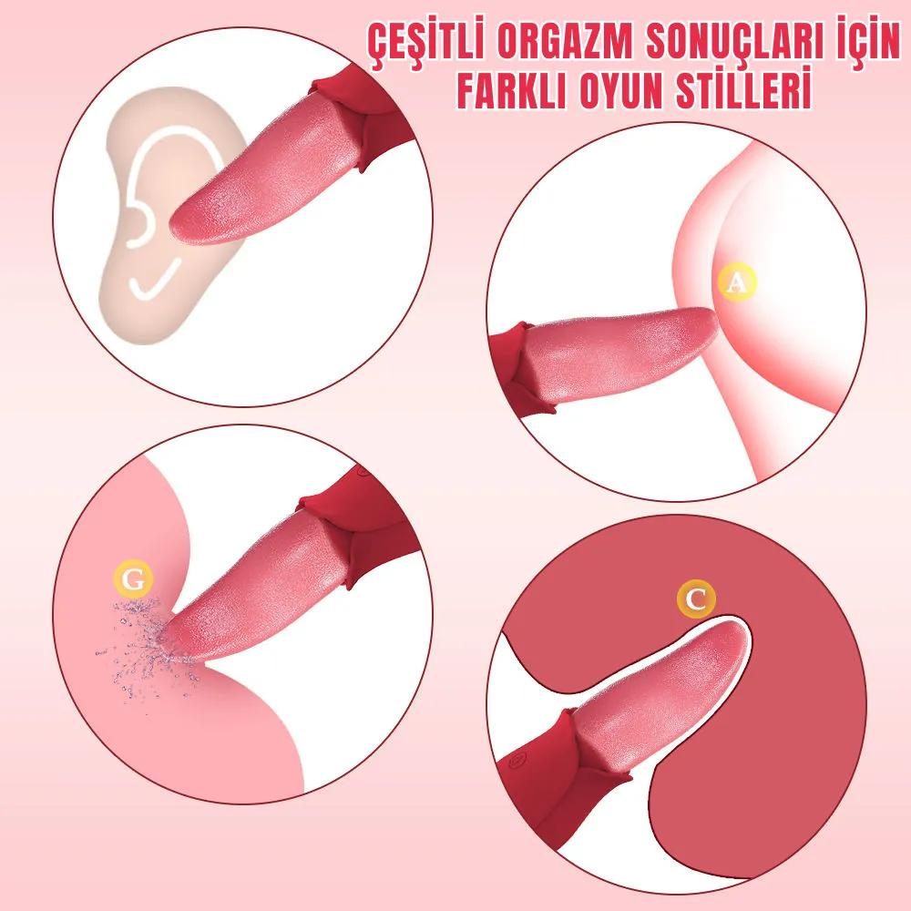 Vicky Şarjlı Klitoris Uyarıcı Titreşimli ve Hareketli Sessiz Mini Gerçekçi Dil Vibratör
