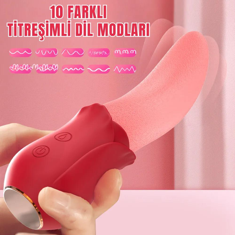 Vicky Şarjlı Klitoris Uyarıcı Titreşimli ve Hareketli Sessiz Mini Gerçekçi Dil Vibratör