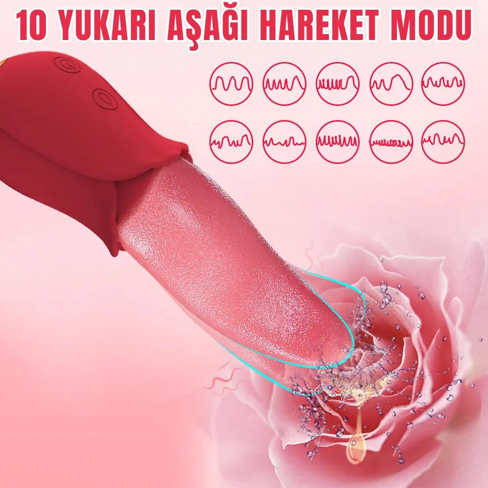 Vicky Şarjlı Klitoris Uyarıcı Titreşimli ve Hareketli Sessiz Mini Gerçekçi Dil Vibratör
