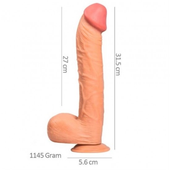 Belden Bağlamalı 31,5 cm Dev Boy Realistik Vantuzlu Dildo Penis