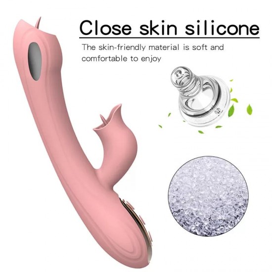 BESS Klitoris ve G-Spot Uyarıcı Dil Simülasyonu Elektroşok Titreşimli 2 in 1 Rabbit Vibratör - Pembe