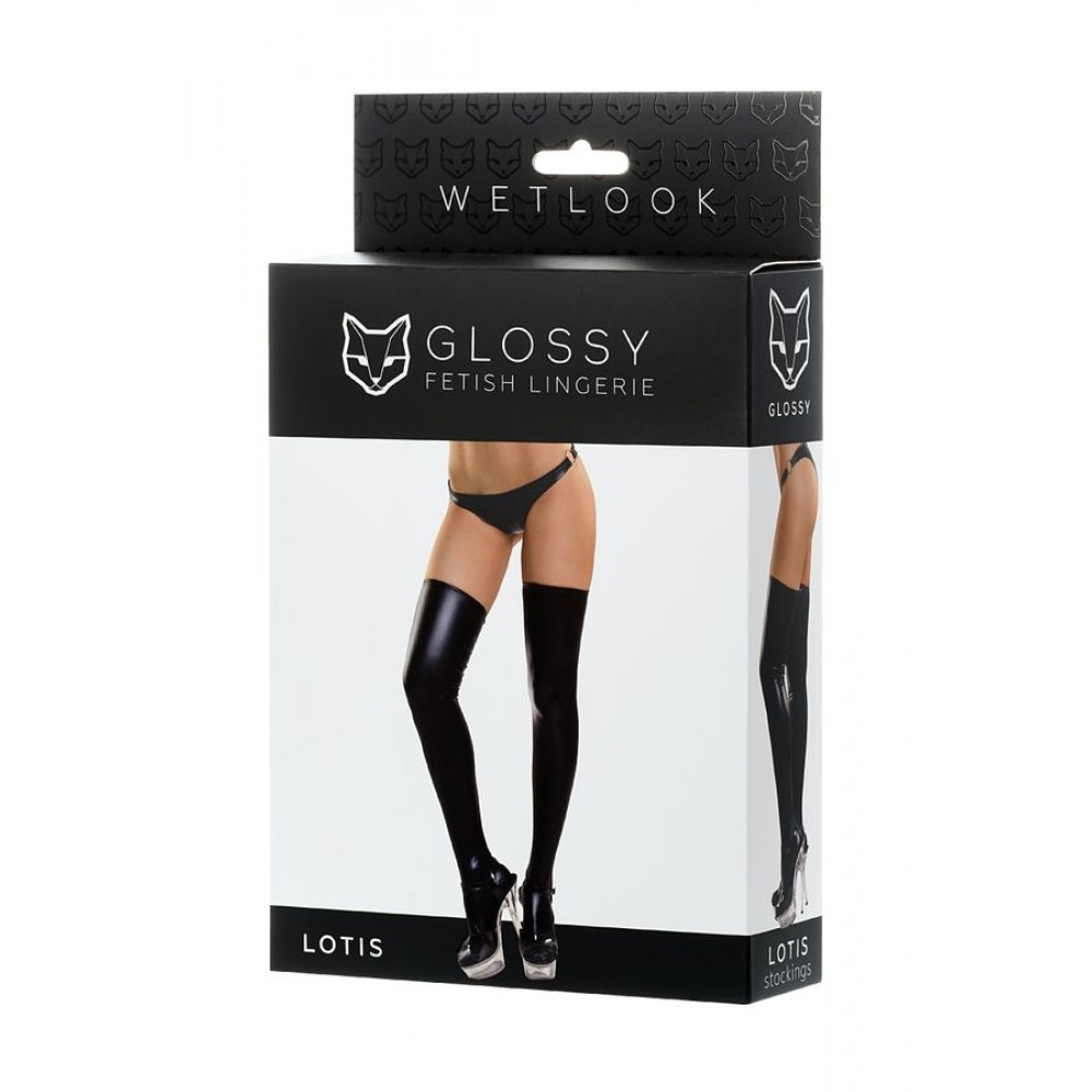 Glossy LOTİS Deri Jartyer Çorobı, Wetlook , siyah, L