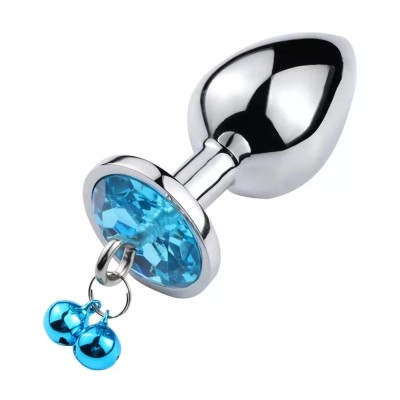            Silver Paslanmaz Çelik Mavi Taşlı Zilli Metal Anal Plug