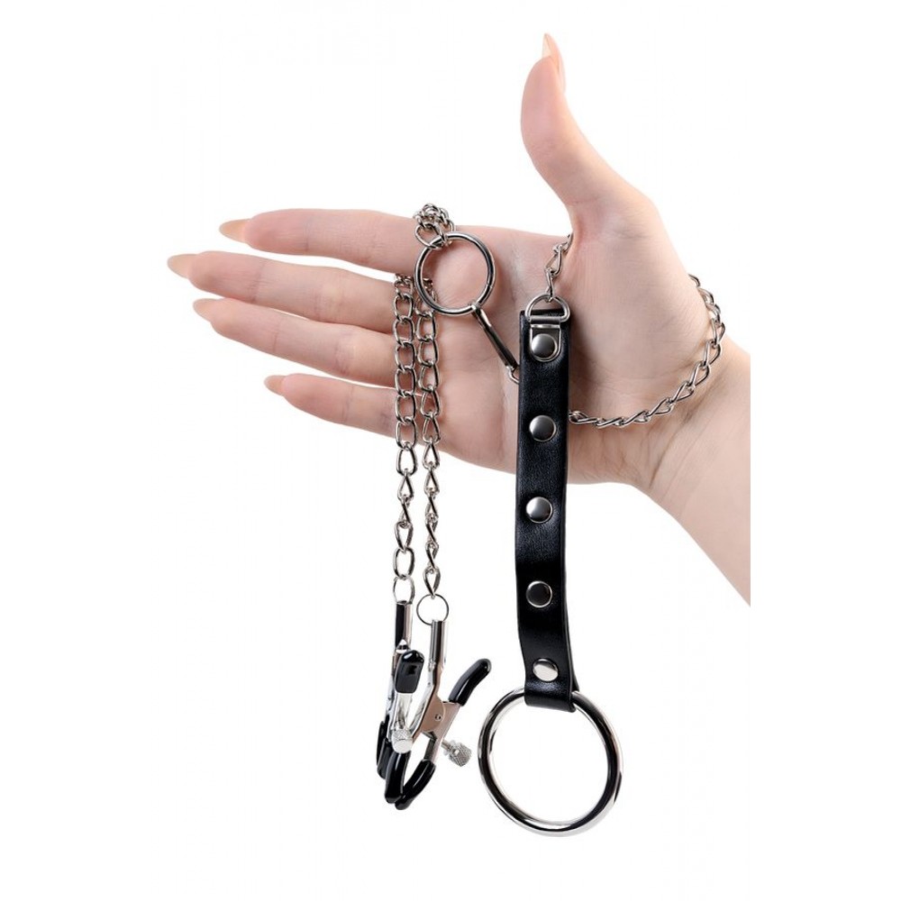 TOYFA Metal Penis Halkalı Meme Kelepçeleri, gümüş, 60 cm