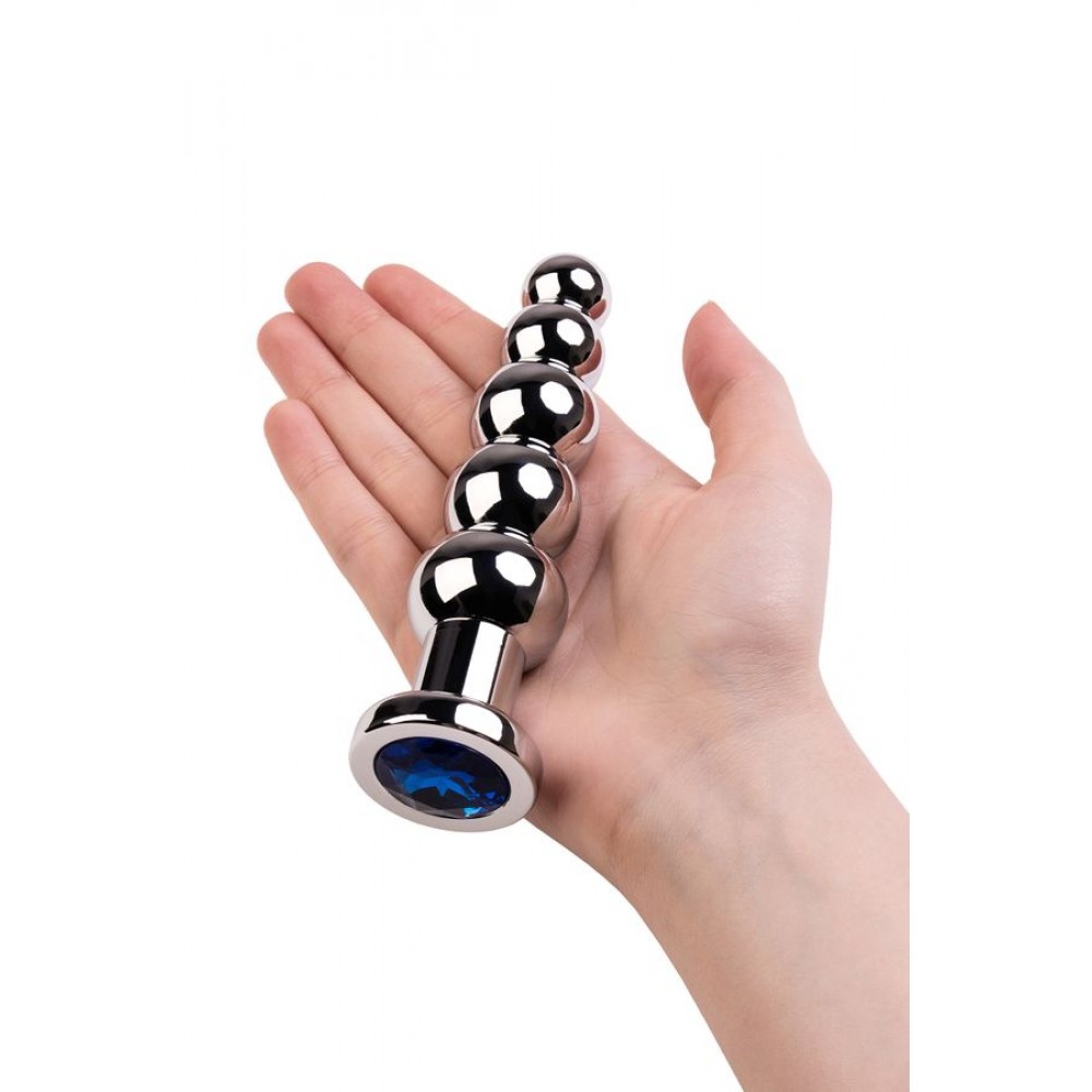 Metal by TOYFA anal kılıf, Metal, gümüş, mavi kristalli, 14 cm, Ø 3,4 cm, 190 g