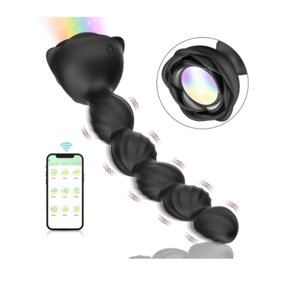 Telefon Kontrollü Haley Rose Pulled Beads Anal Plug – Siyah