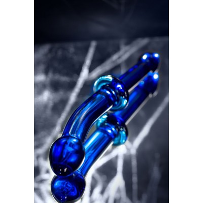 Çift taraflı yapay penis Sexus Glass, cam, mavi, 25 cm