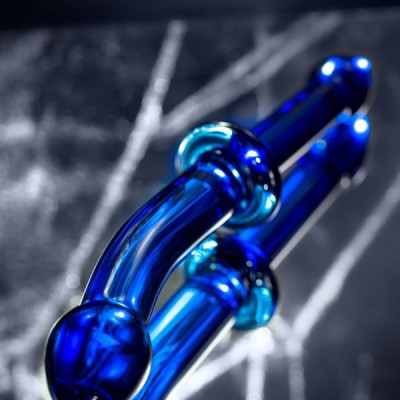 Çift taraflı yapay penis Sexus Glass, cam, mavi, 25 cm