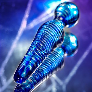 Çift taraflı yapay penis Sexus Glass, cam, mavi, 17 cm