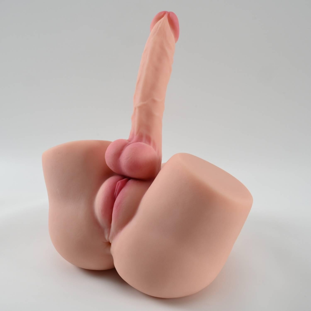 Anal Vajina Girişli 19 CM Yapay Penisli Isıtmalı Titreşimli Realistik Kalça Mastürbatör Trans Manken 5.3 KG