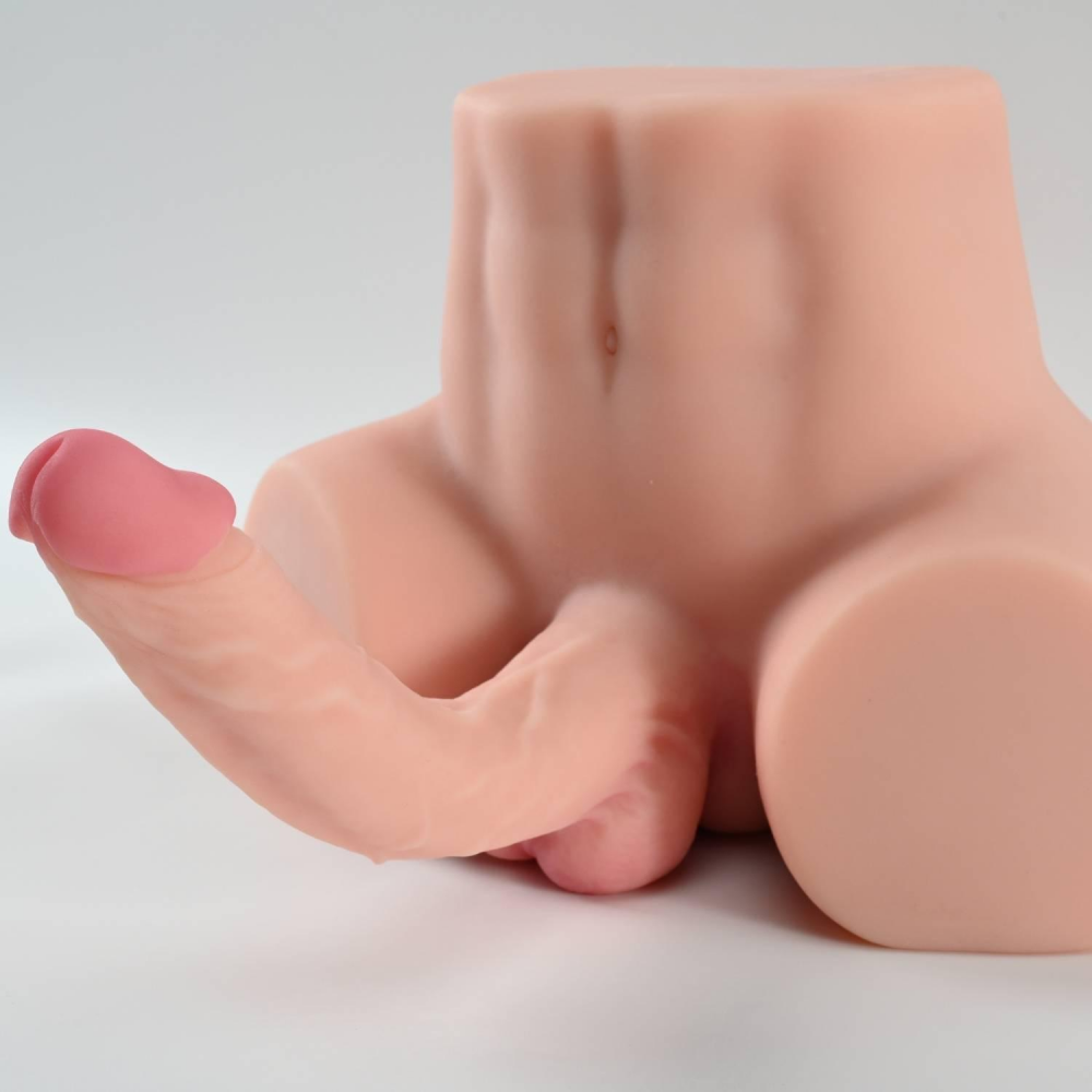 Anal Vajina Girişli 19 CM Yapay Penisli Isıtmalı Titreşimli Realistik Kalça Mastürbatör Trans Manken 5.3 KG