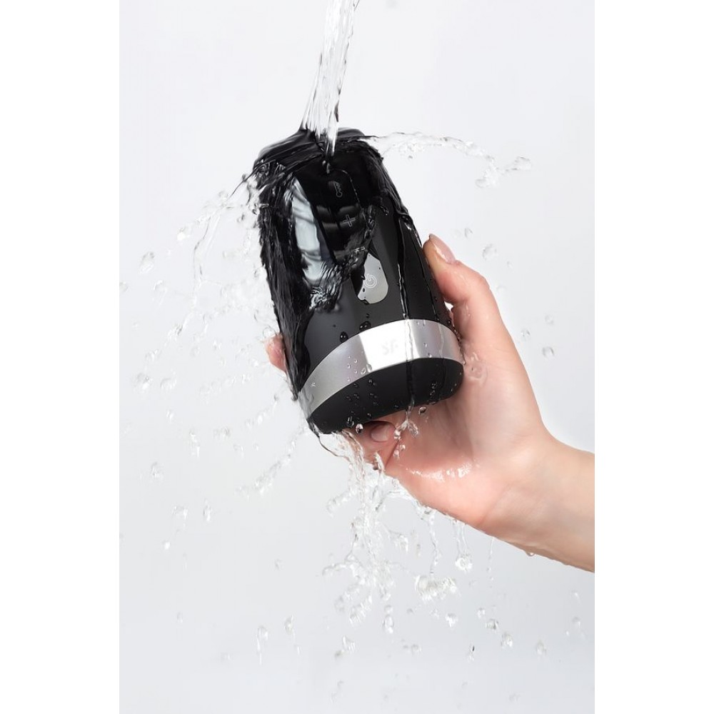Satisfyer Men Heat Vibratiion Masturbator Gerçekçi Olmayan, Silikon, Siyah, 15 cm