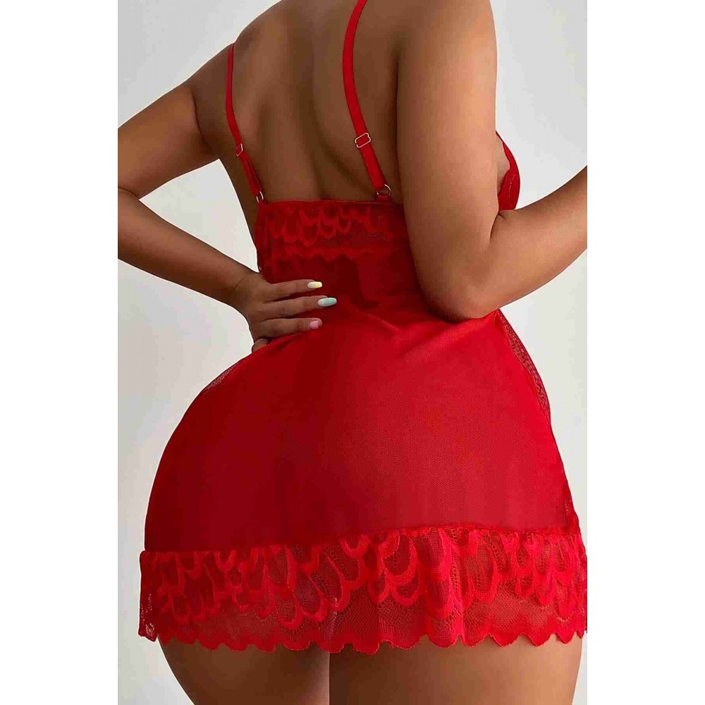 Dantel Gecelik Babydoll İç giyim Kırmızı