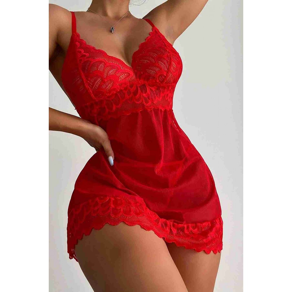 Dantel Gecelik Babydoll İç giyim Kırmızı