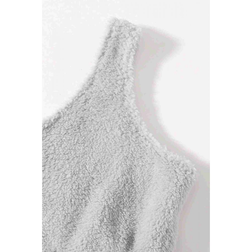 Kolsuz Askılı Peluş Polar Alt Üst Pijama Takımı Gri