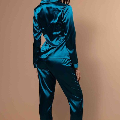 Saten Pijama Takım Düğmeli Yeşil