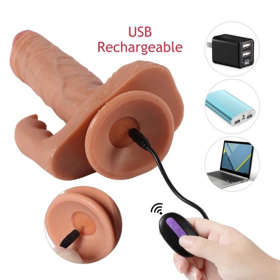 USB Şarjlı 21 cm Klitoris Uyarıcılı Penis Vibratör