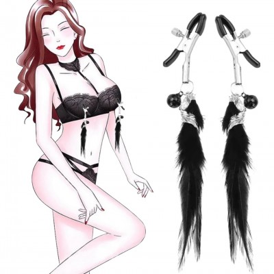 Siyah Kuş Tüylü Metal Tüy Charm Göğüs Uyarıcı Meme Ucu Klipsi Black Feather Nipple Clamps