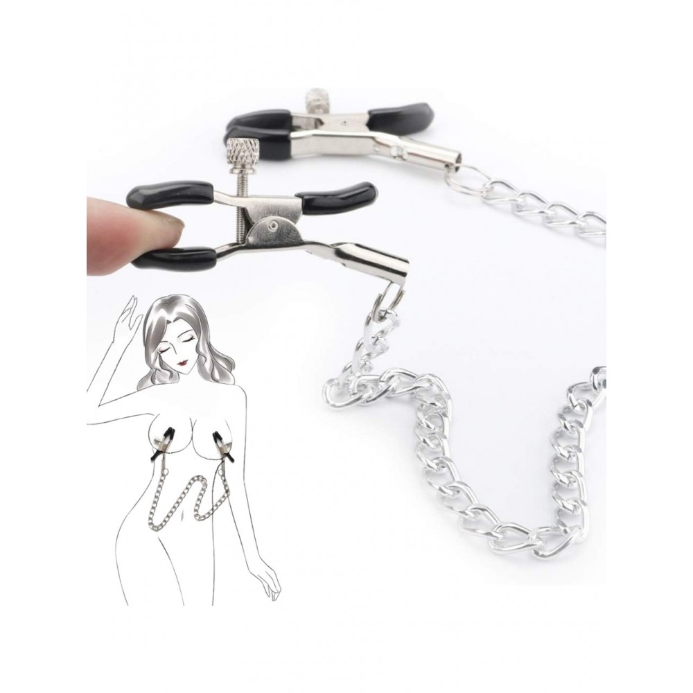 Nipple Clamps with Chain 30 CM Paslanmaz Çelik Zincirli Göğüs Uyarıcı Kolyeli Meme Ucu Klips