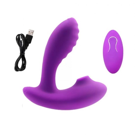 AIR PULSING Kablosuz Kumandalı Klitoris Emiş Güçlü ve G-Spot Uyarıcı Vibratör - Mor