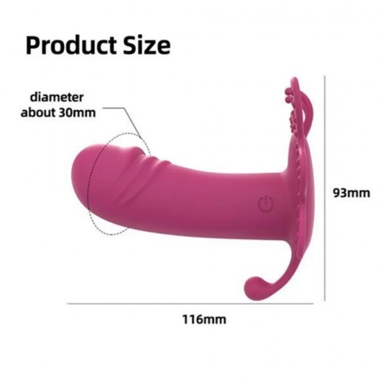 AMANRAYA Klitoris G-Spot ve Anal Uyarıcı 3 in 1 Giyilebilir Kelebek Vibratör - Kırmızı