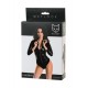 Glossy Alessia Bodysuit Wetlook malzemeden fermuarlı, siyah, XL