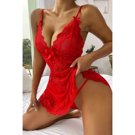 Dantel Gecelik Babydoll İç giyim Kırmızı