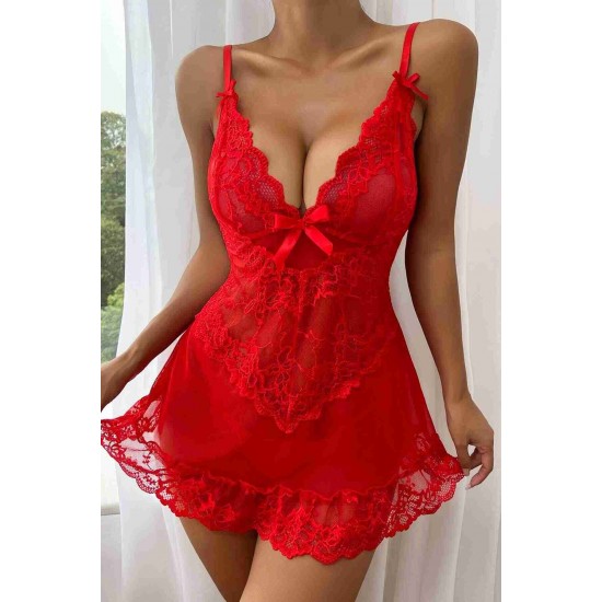 Dantel Gecelik Babydoll İç giyim Kırmızı