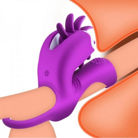 GUIMI Dönebilen Dil Hareketli Klitoris ve G-Spot Uyarıcı Testis ve Penis Halkası - Mor