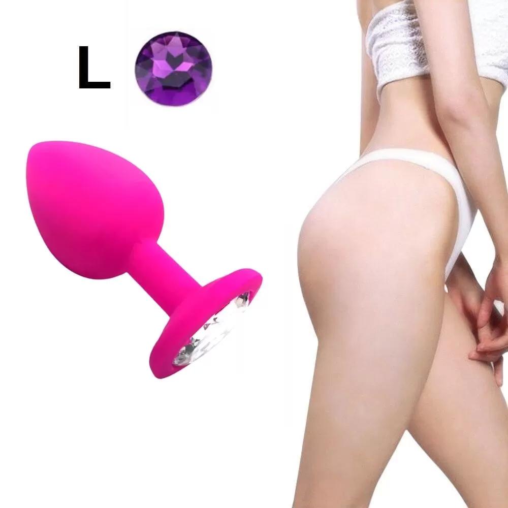 Parlak Mor Mücevher Taşlı Silikon Pembe Anal Plug - Büyük Parlak Mor Mücevher Taşlı Silikon Pembe Anal Plug - Büyük
