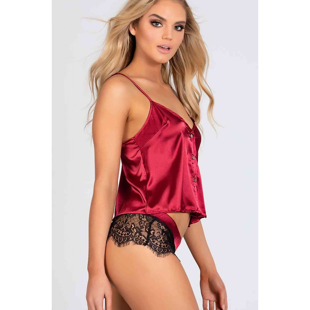 Dantelli Saten Şortlu Pijama Takım Kırmızı