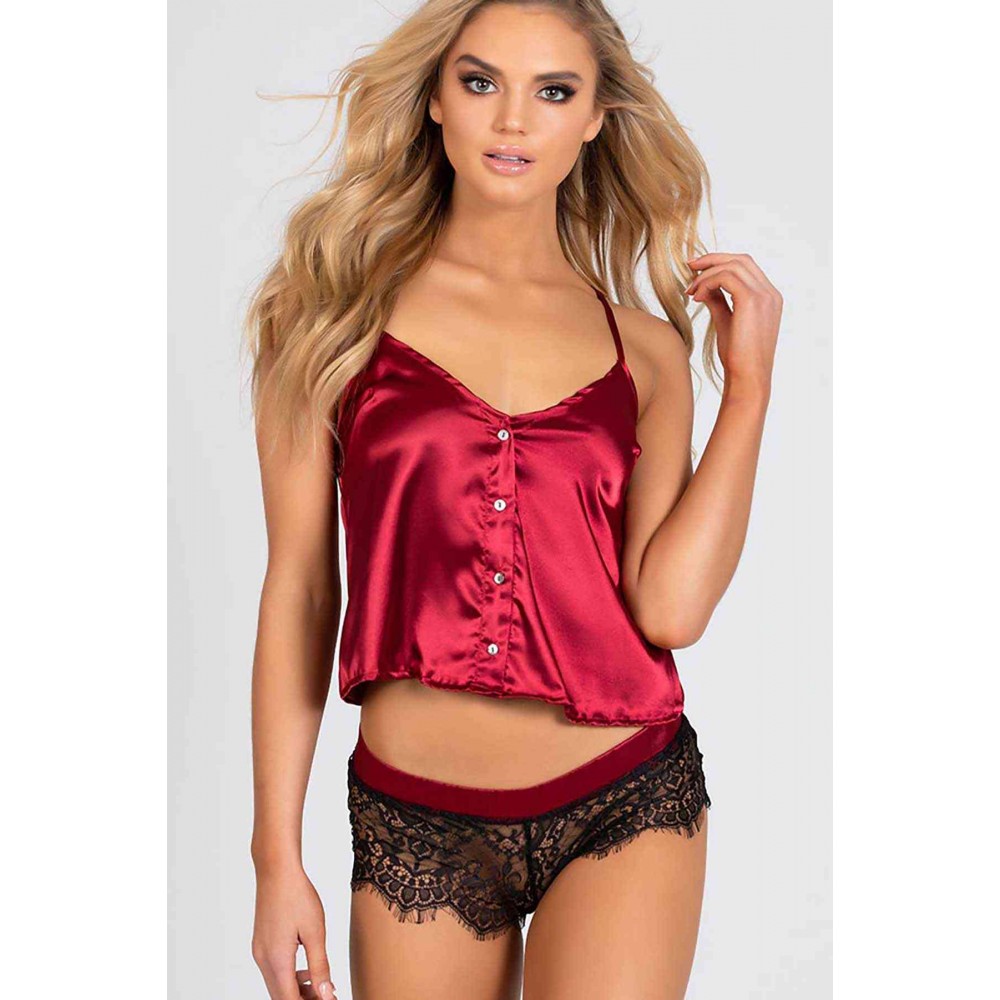 Dantelli Saten Şortlu Pijama Takım Kırmızı