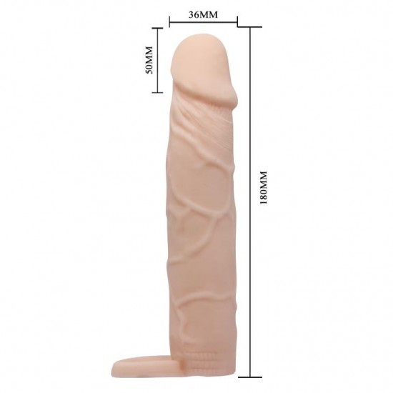      Extended 6 CM Dolgulu Realistik Penis Kılıfı Uzatmalı Prezervatif